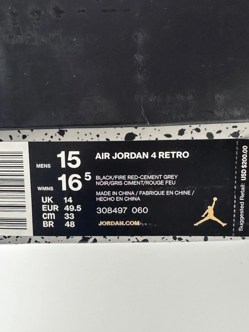 Nike Air Jordan 4 Retro 308497-060 2019 BRED BLACK RED CEMENT GREY MENS 15 NEW